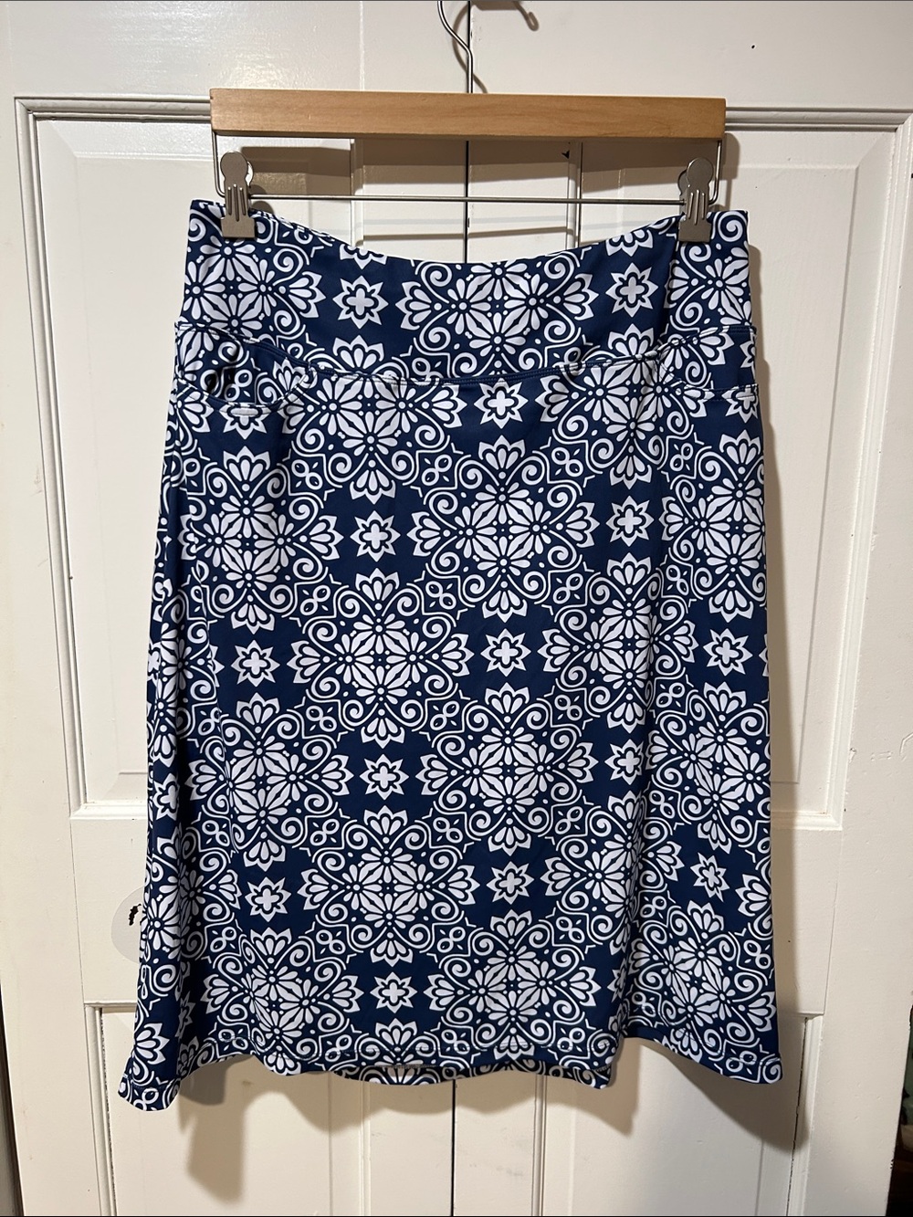 Navy & White Floral Tile Print A-Line Skirt